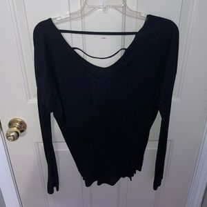 v neck cut out back long sleeve